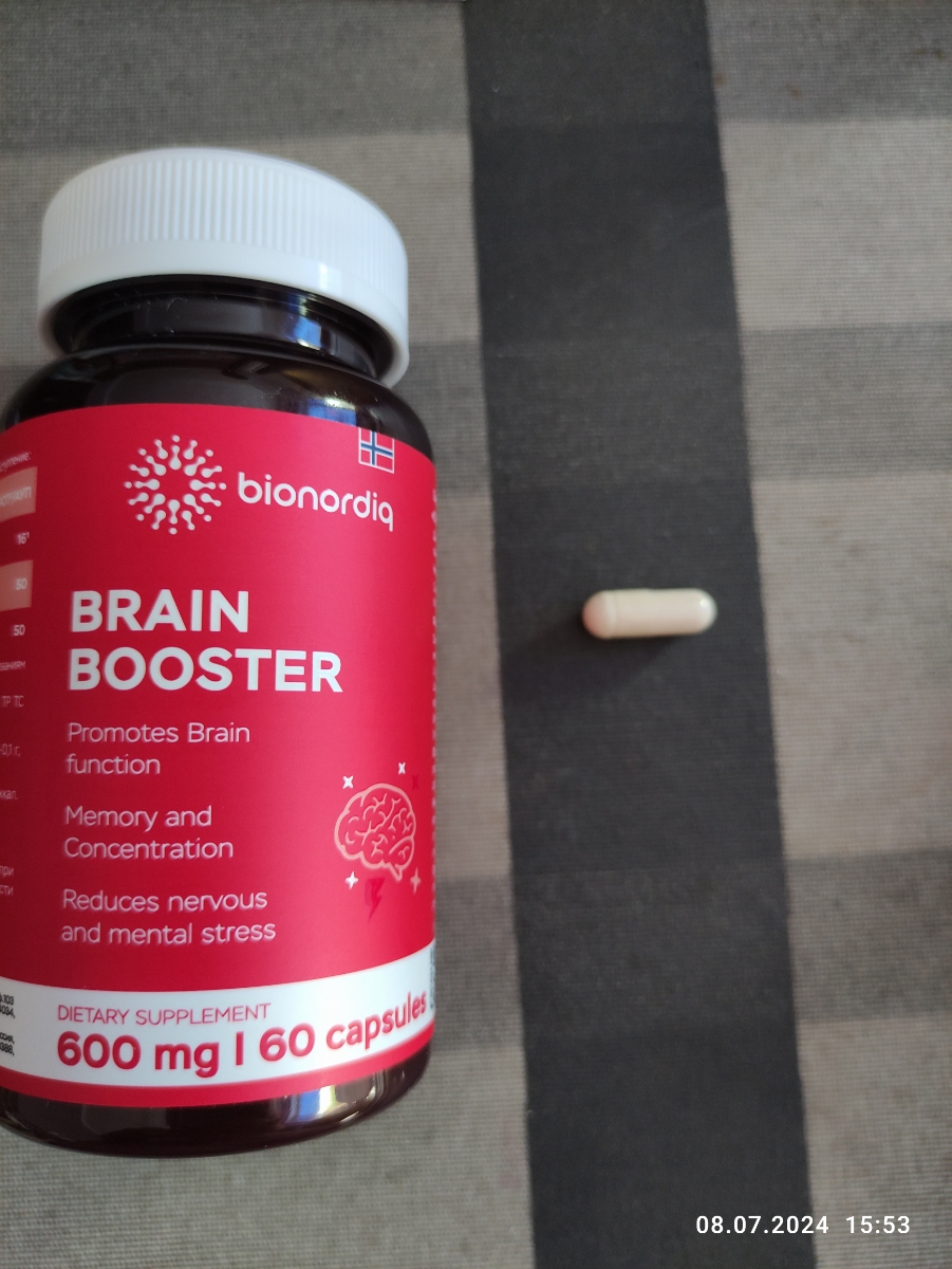 Фото покупателя №517 из 814: Витаминный комплекс для мозга и памяти Brain Booster bionordiq 600 мг 60 капсул, ноотроп, для концентрации, витамины для мозга, для учёбы и работы, БАД, для иммунитета, для здоровья, для профилактики, отзыв на 5 из 5, Ozon, 8 июля 2024