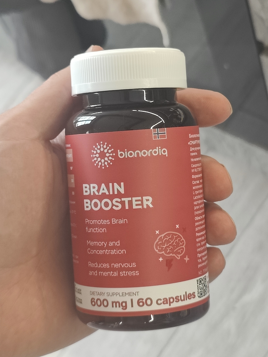 Фото покупателя №399 из 814: Витаминный комплекс для мозга и памяти Brain Booster bionordiq 600 мг 60 капсул, ноотроп, для концентрации, витамины для мозга, для учёбы и работы, БАД, для иммунитета, для здоровья, для профилактики, отзыв на 5 из 5, Ozon, 11 июля 2024