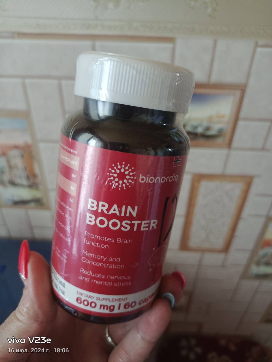 Фото покупателя №228 из 814: Витаминный комплекс для мозга и памяти Brain Booster bionordiq 600 мг 60 капсул, ноотроп, для концентрации, витамины для мозга, для учёбы и работы, БАД, для иммунитета, для здоровья, для профилактики, отзыв на 5 из 5, Ozon, 20 июля 2024