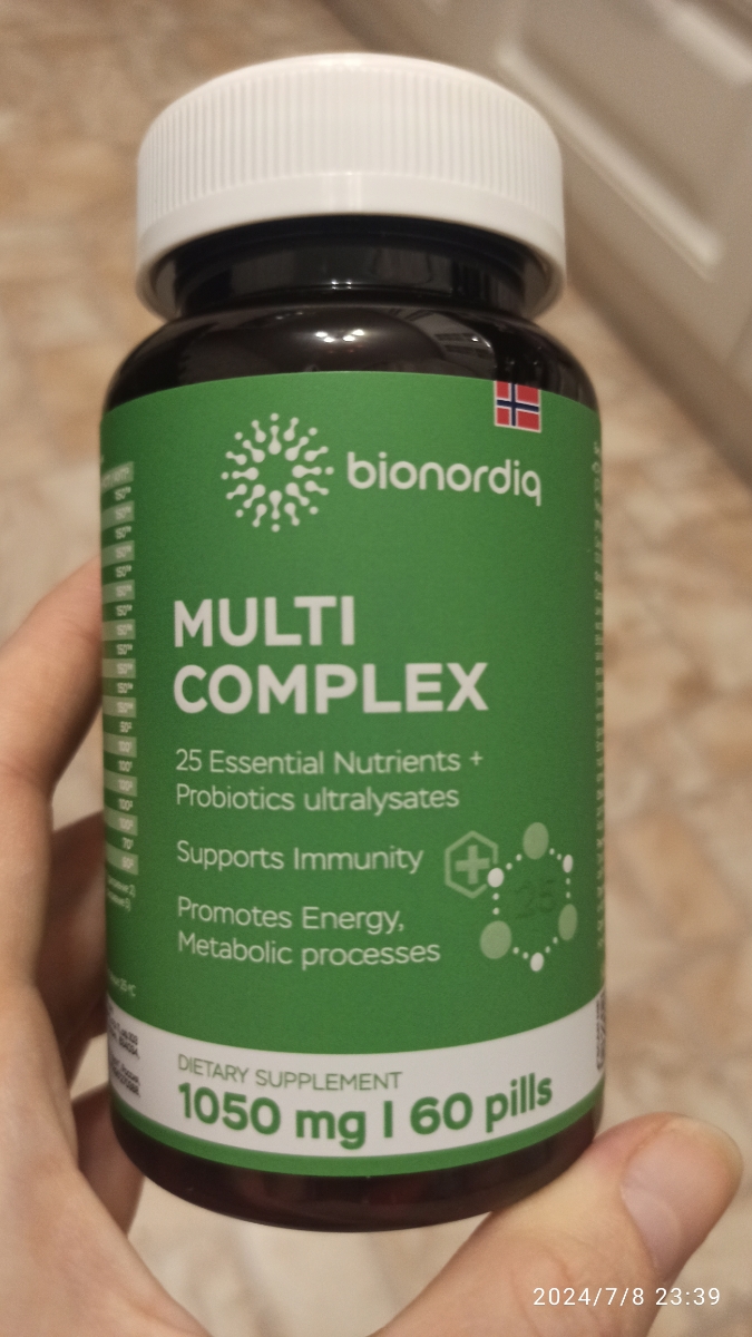 Фото покупателя №207 из 276: Мультивитаминный комплекс Multi Complex bionordiq 1050 мг 60 капсул, мультивитамины, витамины и минералы, для иммунитета и энергии, для женщин и мужчин, БАД, для здоровья, для профилактики, для костей, отзыв на 5 из 5, Ozon, 8 июля 2024
