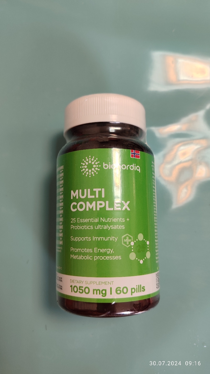 Фото покупателя №98 из 276: Мультивитаминный комплекс Multi Complex bionordiq 1050 мг 60 капсул, мультивитамины, витамины и минералы, для иммунитета и энергии, для женщин и мужчин, БАД, для здоровья, для профилактики, для костей, отзыв на 5 из 5, Ozon, 30 июля 2024