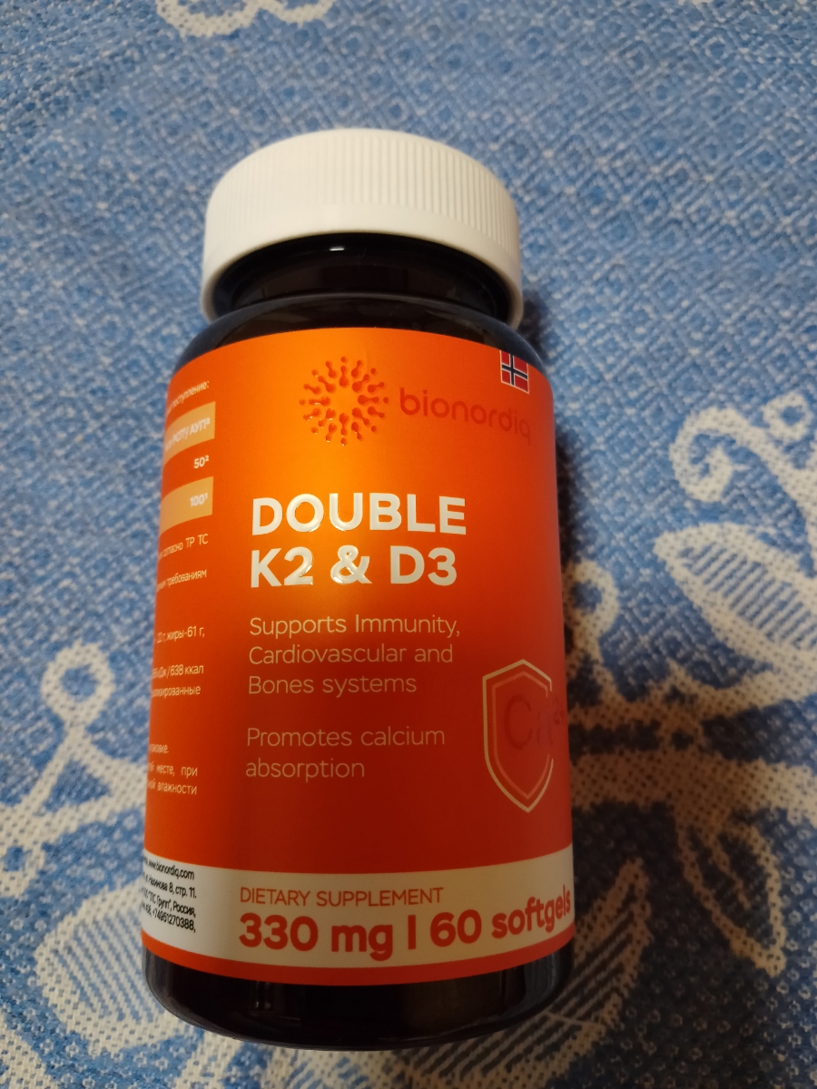 Фото покупателя №255 из 299: Витамины D3 и K2 для костей и сосудов Double K2 D3 bionordiq 330 мг 90 капсул, холекальциферол менахинон, витамин д3 к2, для иммунитета, витамины, БАД, для здоровья, для женщин и мужчин, для зубов, отзыв на 5 из 5, Ozon, 26 июня 2024