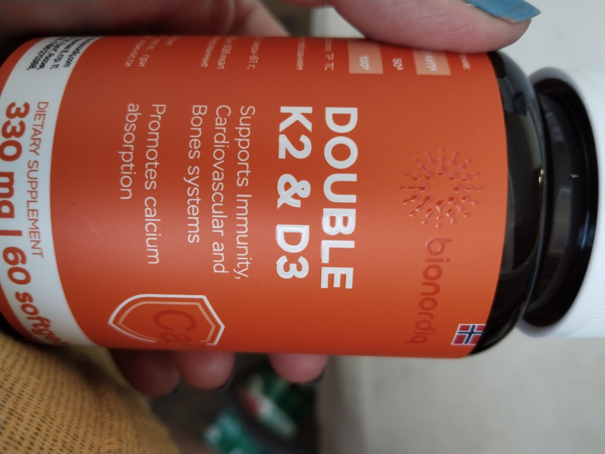 Фото покупателя №242 из 299: Витамины D3 и K2 для костей и сосудов Double K2 D3 bionordiq 330 мг 90 капсул, холекальциферол менахинон, витамин д3 к2, для иммунитета, витамины, БАД, для здоровья, для женщин и мужчин, для зубов, отзыв на 5 из 5, Ozon, 27 июня 2024