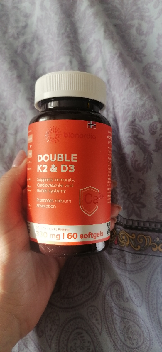 Фото покупателя №184 из 299: Витамины D3 и K2 для костей и сосудов Double K2 D3 bionordiq 330 мг 90 капсул, холекальциферол менахинон, витамин д3 к2, для иммунитета, витамины, БАД, для здоровья, для женщин и мужчин, для зубов, отзыв на 5 из 5, Ozon, 30 июня 2024