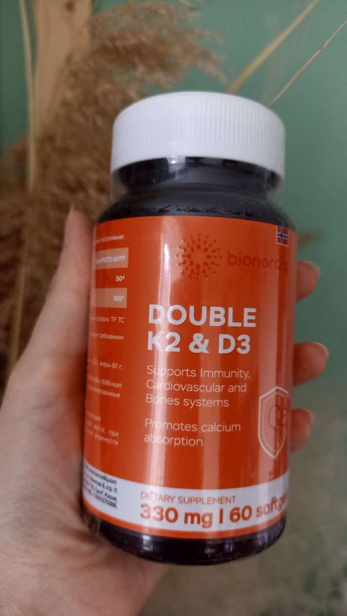 Фото покупателя №84 из 299: Витамины D3 и K2 для костей и сосудов Double K2 D3 bionordiq 330 мг 90 капсул, холекальциферол менахинон, витамин д3 к2, для иммунитета, витамины, БАД, для здоровья, для женщин и мужчин, для зубов, отзыв на 5 из 5, Ozon, 10 июля 2024