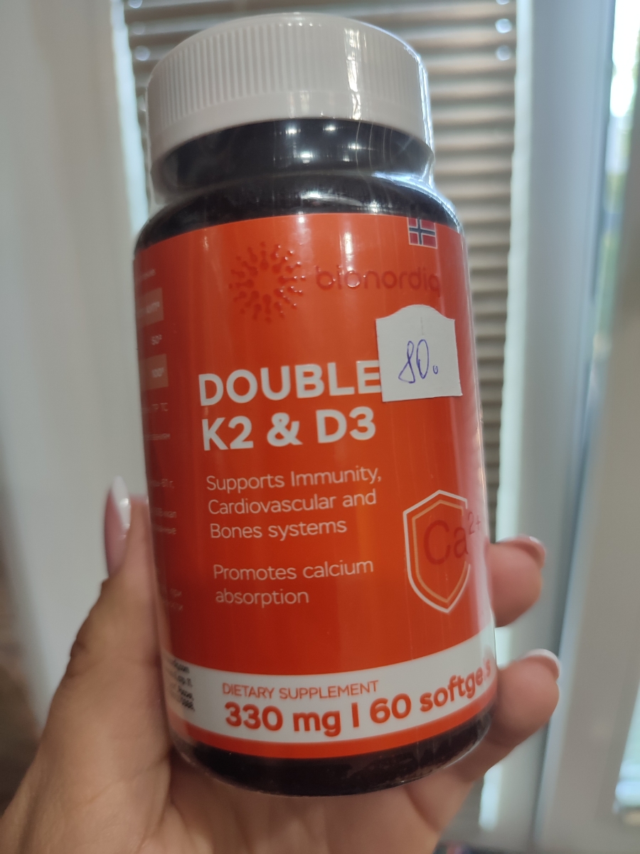 Фото покупателя №83 из 299: Витамины D3 и K2 для костей и сосудов Double K2 D3 bionordiq 330 мг 90 капсул, холекальциферол менахинон, витамин д3 к2, для иммунитета, витамины, БАД, для здоровья, для женщин и мужчин, для зубов, отзыв на 5 из 5, Ozon, 10 июля 2024