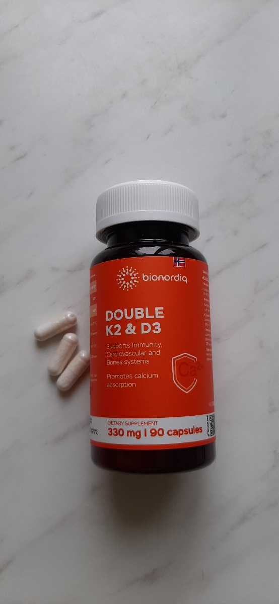 Фото покупателя №52 из 299: Витамины D3 и K2 для костей и сосудов Double K2 D3 bionordiq 330 мг 90 капсул, холекальциферол менахинон, витамин д3 к2, для иммунитета, витамины, БАД, для здоровья, для женщин и мужчин, для зубов, отзыв на 5 из 5, Ozon, 18 января 2025