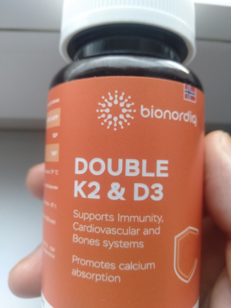 Фото покупателя №8 из 299: Витамины D3 и K2 для костей и сосудов Double K2 D3 bionordiq 330 мг 90 капсул, холекальциферол менахинон, витамин д3 к2, для иммунитета, витамины, БАД, для здоровья, для женщин и мужчин, для зубов, отзыв на 5 из 5, Ozon, 7 апреля 2026