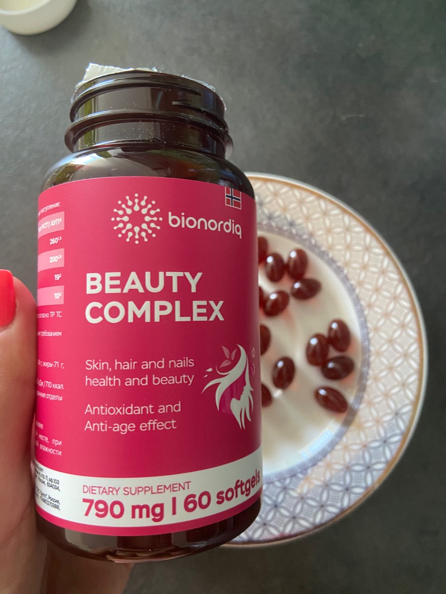 Фото покупателя №235 из 420: Витаминный комплекс для волос ногтей и кожи Beauty Complex bionordiq 790 мг 60 капсул, биотин коллаген, витамины красоты, для женщин, для роста волос, БАД, для иммунитета, для здоровья, для костей, отзыв на 5 из 5, Ozon, 8 июля 2024