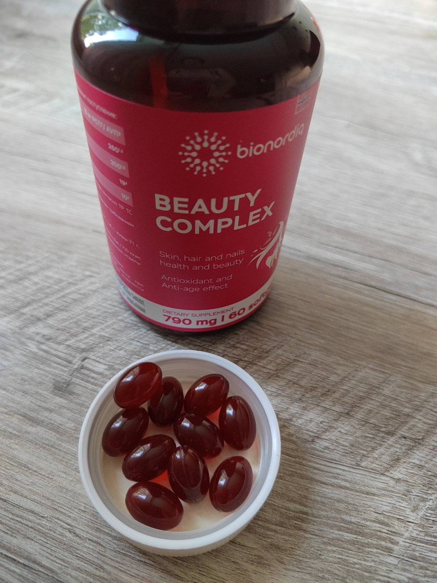 Фото покупателя №128 из 420: Витаминный комплекс для волос ногтей и кожи Beauty Complex bionordiq 790 мг 60 капсул, биотин коллаген, витамины красоты, для женщин, для роста волос, БАД, для иммунитета, для здоровья, для костей, отзыв на 5 из 5, Ozon, 15 июля 2024