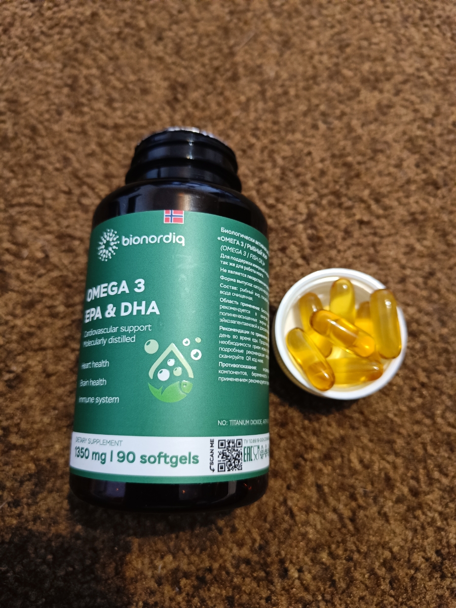 Фото покупателя №72 из 144: Омега 3 витаминный комплекс Omega 3 EPA DHA bionordiq 1350 мг 90 капсул, рыбий жир, для сердца и сосудов, для иммунитета, для волос и кожи, для женщин и мужчин, для здоровья, витамины, БАД, для костей, отзыв на 5 из 5, Ozon, 18 января 2025