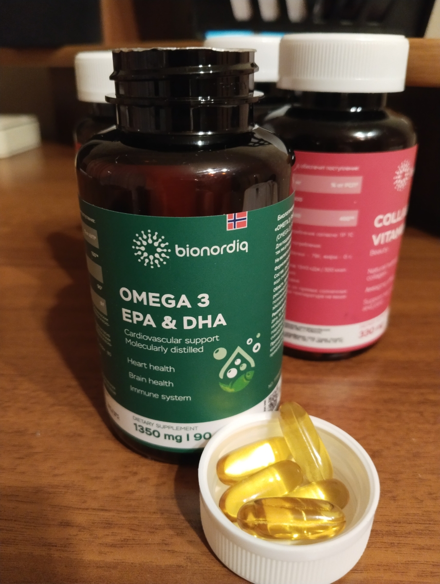 Фото покупателя №57 из 144: Омега 3 витаминный комплекс Omega 3 EPA DHA bionordiq 1350 мг 90 капсул, рыбий жир, для сердца и сосудов, для иммунитета, для волос и кожи, для женщин и мужчин, для здоровья, витамины, БАД, для костей, отзыв на 5 из 5, Ozon, 18 января 2025