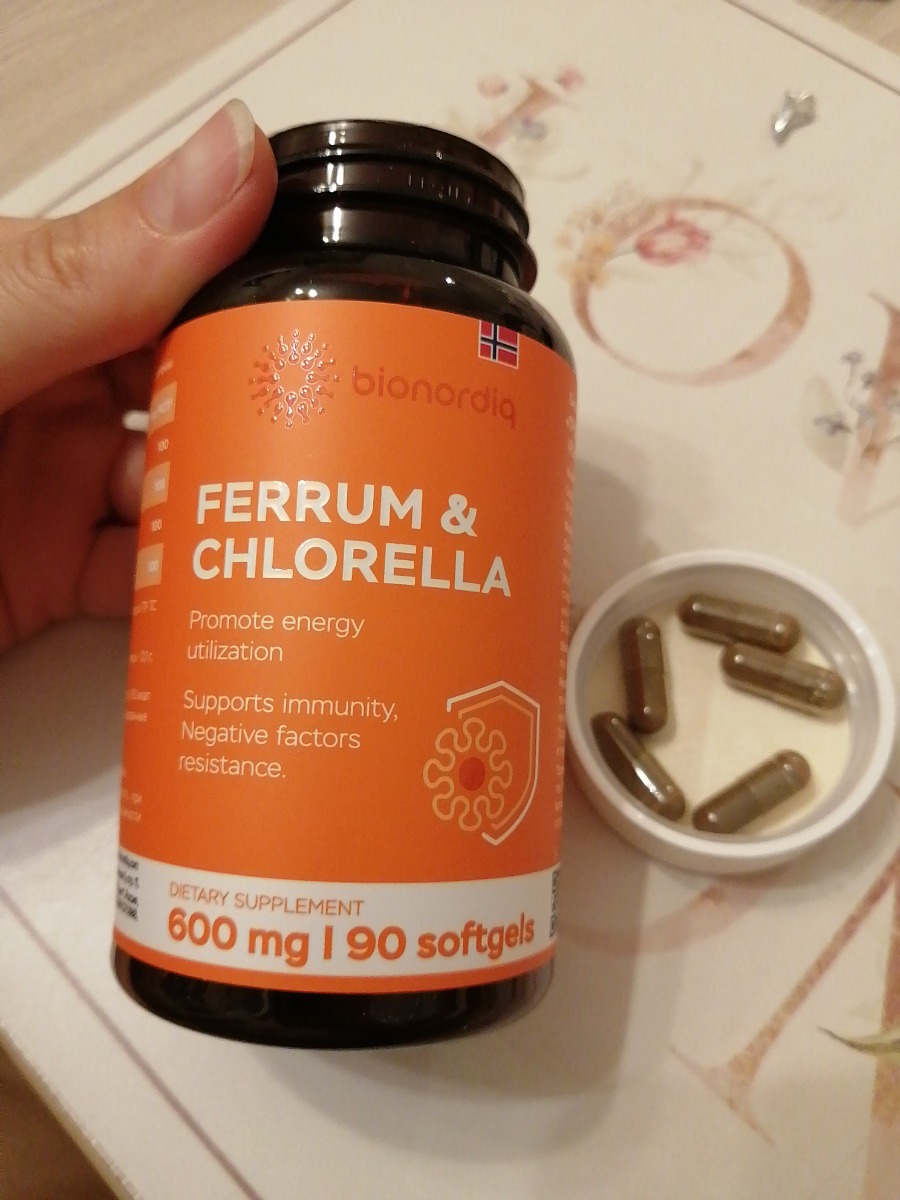 Фото покупателя №185 из 293: Железо Ferrum Chlorella bionordiq 600 мг 90 капсул, при анемии, для гемоглобина, хлорелла, железо витамины, для женщин, витаминный комплекс, БАД, для иммунитета, для здоровья, для женщин и мужчин, отзыв на 5 из 5, Ozon, 2 июля 2024