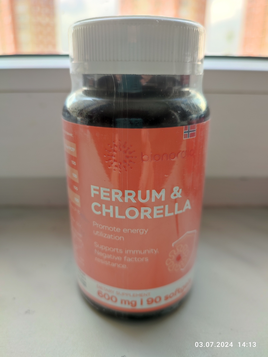Фото покупателя №154 из 293: Железо Ferrum Chlorella bionordiq 600 мг 90 капсул, при анемии, для гемоглобина, хлорелла, железо витамины, для женщин, витаминный комплекс, БАД, для иммунитета, для здоровья, для женщин и мужчин, отзыв на 5 из 5, Ozon, 4 июля 2024