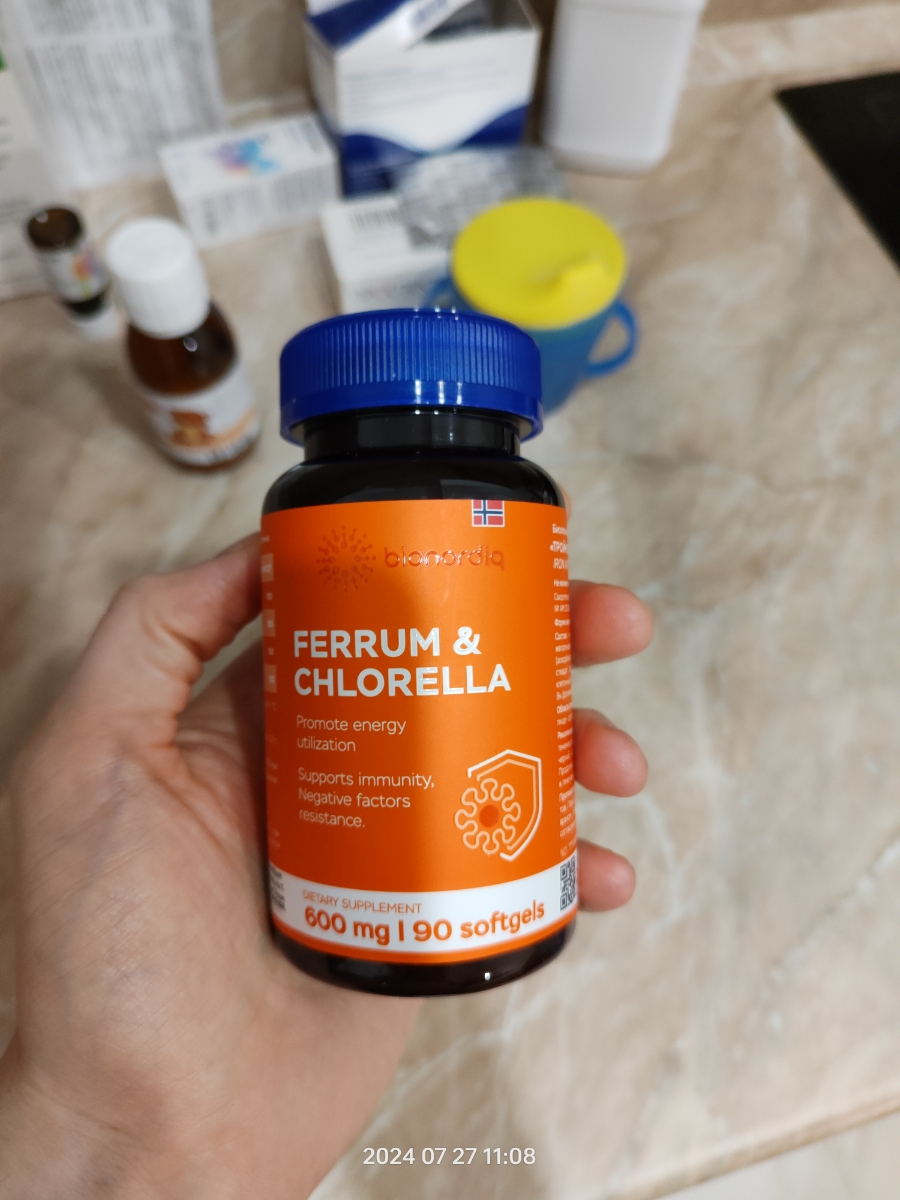 Фото покупателя №15 из 293: Железо Ferrum Chlorella bionordiq 600 мг 90 капсул, при анемии, для гемоглобина, хлорелла, железо витамины, для женщин, витаминный комплекс, БАД, для иммунитета, для здоровья, для женщин и мужчин, отзыв на 5 из 5, Ozon, 27 июля 2024