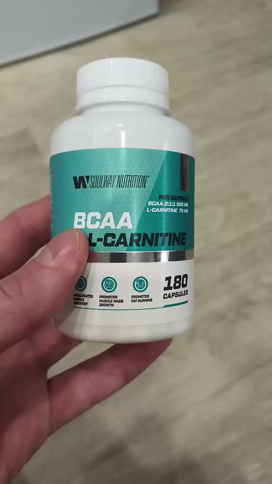 Кадр из видео покупателя №1 из 3: BCAA + L-карнитин Soul Way 180 капсул, аминокислоты для сушки и рельефа, спортивное питание, для похудения, для выносливости, жиросжигатель, для мужчин и женщин, для тренировок, аминокислоты для мышц, отзыв на 5 из 5, Ozon, 16 февраля 2026