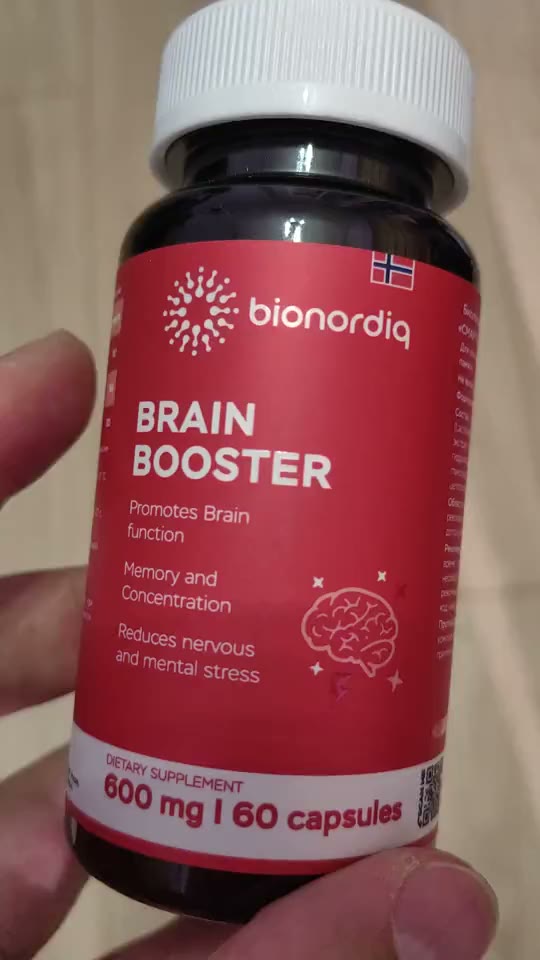 Кадр из видео покупателя №3 из 6: Витаминный комплекс для мозга и памяти Brain Booster bionordiq 600 мг 60 капсул, ноотроп, для концентрации, витамины для мозга, для учёбы и работы, БАД, для иммунитета, для здоровья, для профилактики, отзыв на 4 из 5, Ozon, 25 января 2025