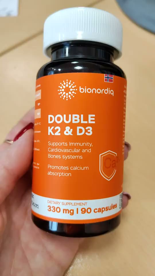 Кадр из видео покупателя №4 из 6: Витамины D3 и K2 для костей и сосудов Double K2 D3 bionordiq 330 мг 90 капсул, холекальциферол менахинон, витамин д3 к2, для иммунитета, витамины, БАД, для здоровья, для женщин и мужчин, для зубов, отзыв на 5 из 5, Ozon, 20 января 2025